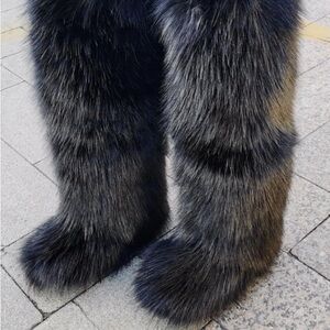 Faux Fur Black Knee Boots